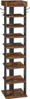 HOOBRO Vertical Shoe Rack, 7 Tier Shoe Storage Organizer with Hooks, Narrow Shoe Rack for 7 Pairs, Space Saving, Stable and Strong, for Entryway, Closet, Bedroom, Rustic Brown BF61XJ01