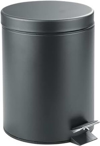 mDesign Metal 1.3 Gallon/5 Liter Round Step Trash Wastebasket, Garbage Container Bin with Lid for Bathroom, Powder Room, Bedroom, Kitchen, Craft Room, Office - Removable Liner Bucket - Black