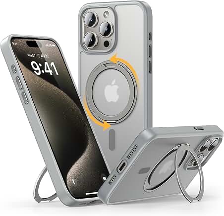 andobil for iPhone 15 Pro Max Case [360° Ring Stand] [Compatible with Magsafe] Military Drop Protection Slim Magnetic iPhone 15 ProMax Case for Men Women- Easy-Relax Series - Natural Titanium