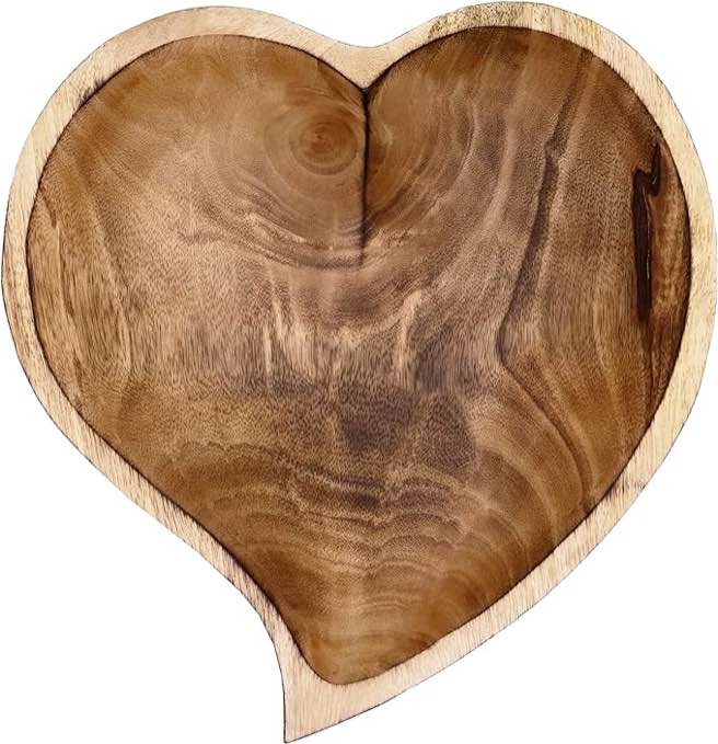 10" Heart Curved Shaped Bowl - Functional and Collectible Bowl - Handcrafted Wooden Bowl for Serving Candy Nuts Desserts Fruits or Accent Decor Gift for Any Occasion - 10" Curved Brown