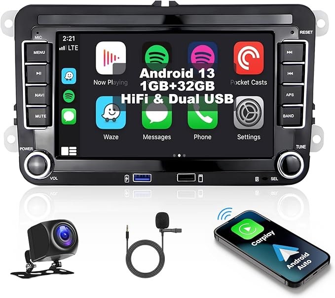 UNITOPSCI 1G+32G Andriod 11 Car Stereo for VW Passat B6 Golf Skoda Jetta Tiguan Wireless CarPlay Android Auto 7 Inch HD Touch Screen Bluetooth Radio GPS Navigation FM WiFi HiFi with Microphone Backup