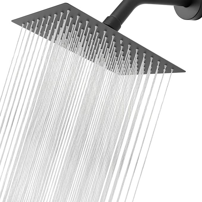 Rain Shower head, NearMoon High Flow Stainless Steel Rainfall ShowerHead, High Pressure Design, Awesome Shower Experience Even At Low Water Flow (12 Inch Rectangle, Matte Black