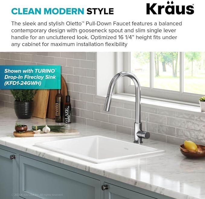 KRAUS Oletto High-Arc Single Handle Pull-Down Kitchen Faucet in Matte Black / Spot Free Black Stainless Steel, KPF-2821MBSFSB