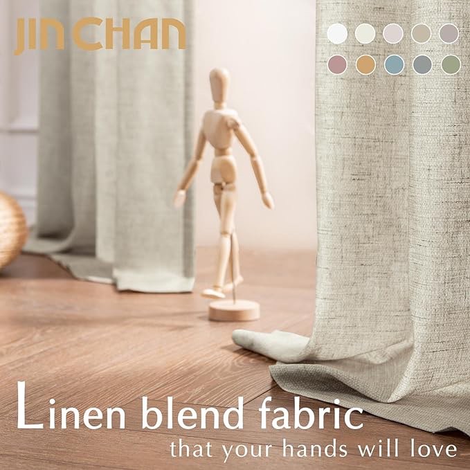 jinchan Linen Curtain for Living Room 96 Inch Length Extra Wide for Room Divider Oat Curtain Rustic Farmhouse Curtain Rod Pocket Back Tab Light Filtering Bedroom Window Curtain 1 Panel Oat