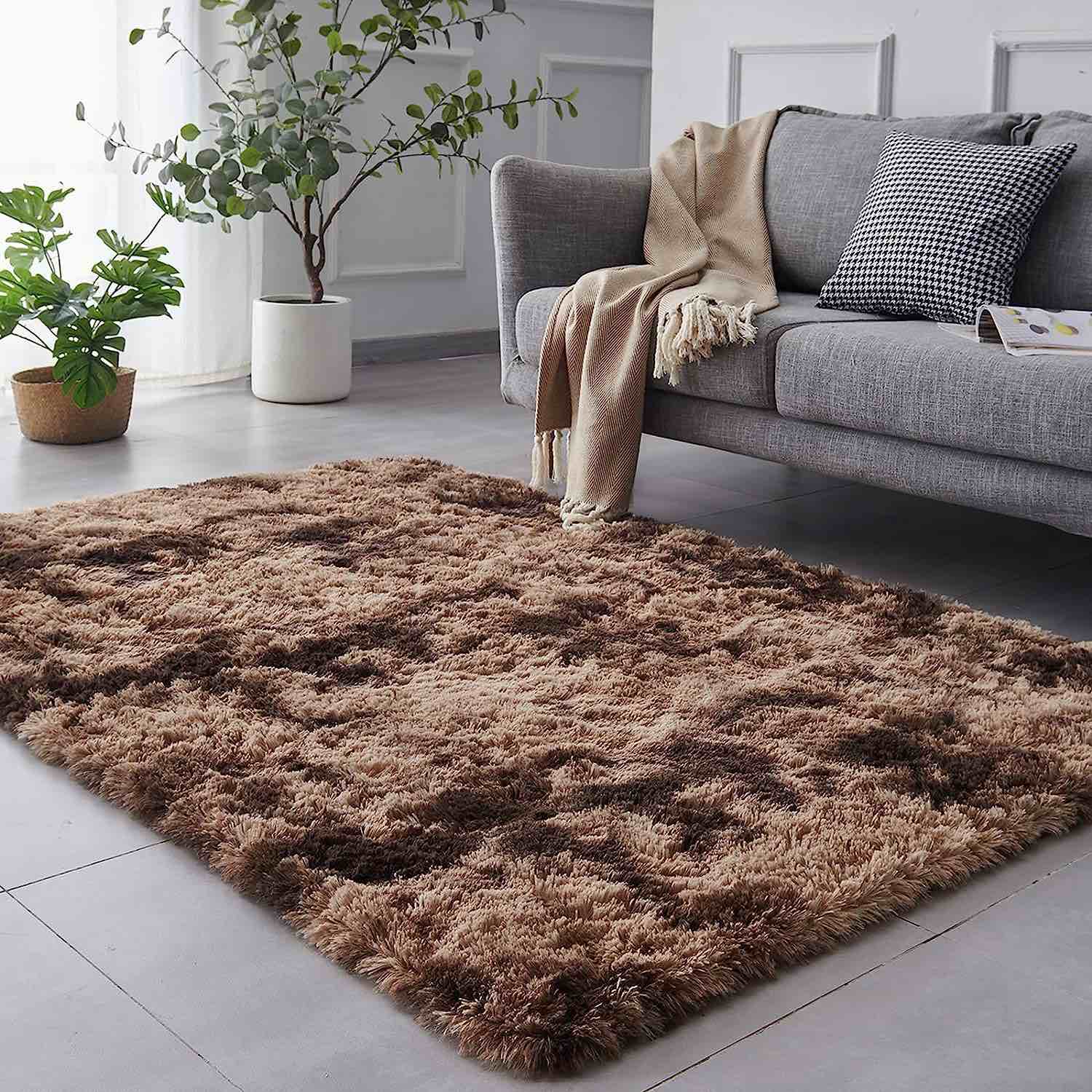 TABAYON Luxury 6x9 Modern Indoor Home Living Room Area Rugs, Anti-Skid Soft Fluffy Shag Fur Bedroom Rugs for Kids Playroom Decor Tie-Dyed Coffee