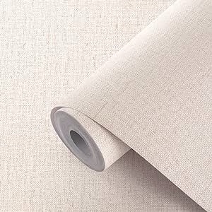 Haimin Fabric Wallpaper Textured Contact Paper (24in X 393in) Grasscloth Wallpaper Peel and Stick Faux Linen Wall Paper Pre-Pasted Wall Sticker Vinyl Wallpaper Self Adhesive (Light Brown-1)