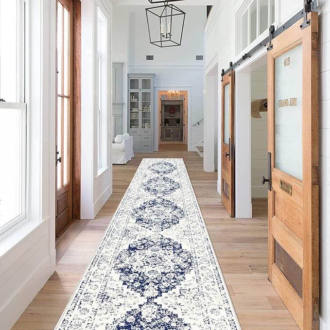 Pauwer Hallway Runner Rug 2x10, Long Washable Kitchen Rugs Runner, Farmhouse Vintage Medallion Area Rug Carpet Runner, Soft Throw Rugs for Bedroom, Non Slip Floor Runner for Entryway Laundry