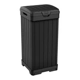 Keter Baltimore Duotech Outdoor Trash Can, Resin Wastebin, Black Woodlook