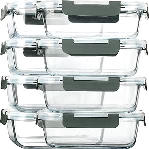 Skroam 5-Packs 36OZ Glass Food Storage Containers with Lids Airtight, Glass Meal Prep Container for Lunch, Pantry Organizers and Storage, Glass Lunch Boxes for Freezer to Oven Safe, Leak Proof