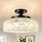 Lamomo Semi Flush Mount Ceiling Light, Upgraded Larger Black Hallway Light Fixture, 3-Bulb Globe Glass Close to Ceiling Light, Indoor Hanging Light for Bedroom Kitchen Porch Hallway,Bulbs Not Included