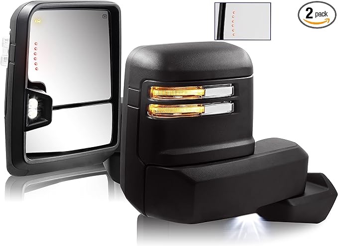 Towing Mirror Compatible with 2019-2023 Chevy Silverado 1500 With Power Adjustment mirror Heated Turn Signal Backup Light Puddle Lamp BSM Light Temperature Sensor Pair Set