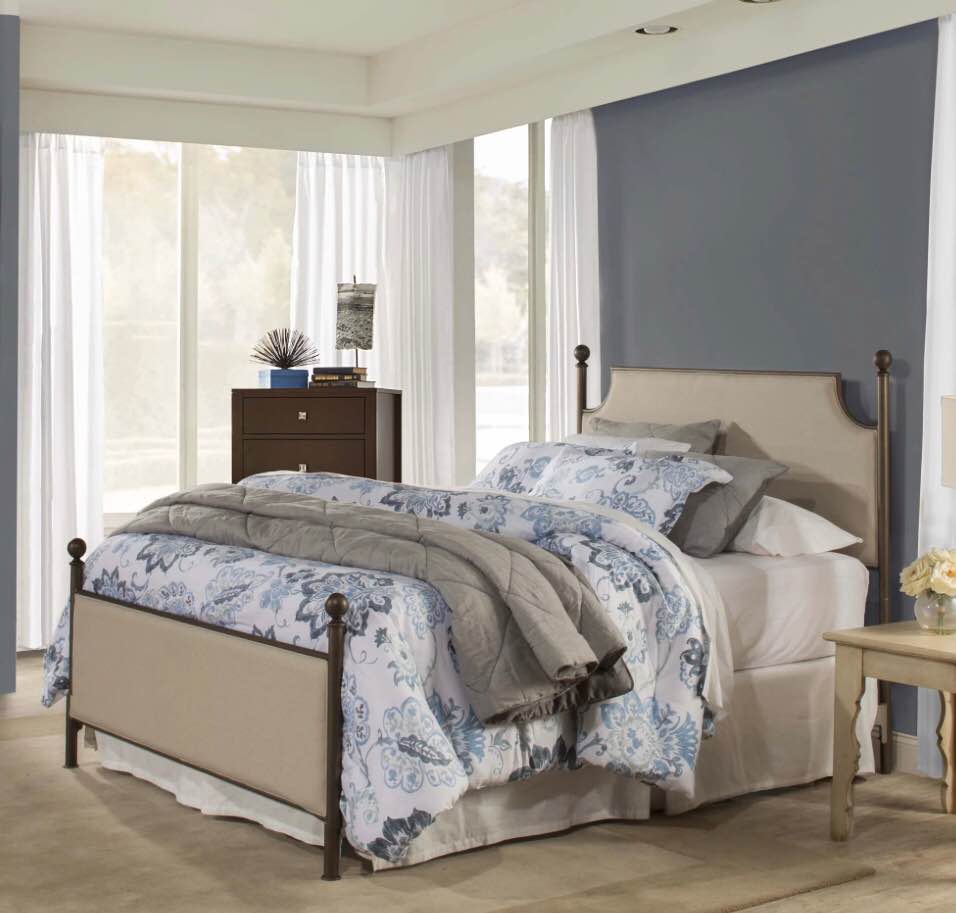 Hillsdale Furniture McArthur Queen Metal and Upholstered Bed, Bronze with Linen Stone Fabric