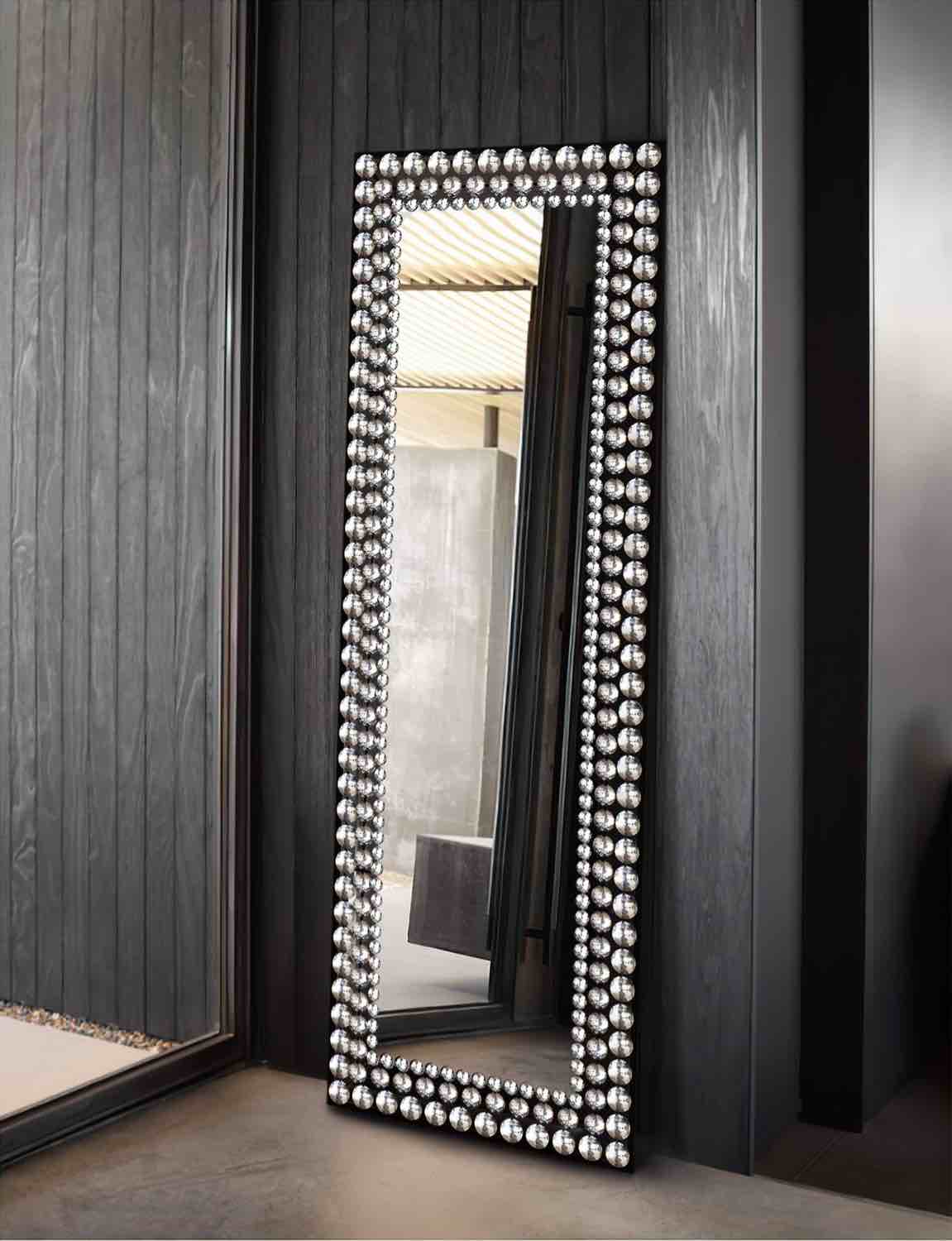 KOHROS Full Length Mirror - Jeweled Floor Mirror Accented Crystal Metal Frame, Wall-Mounted or Standing Full Body Mirror