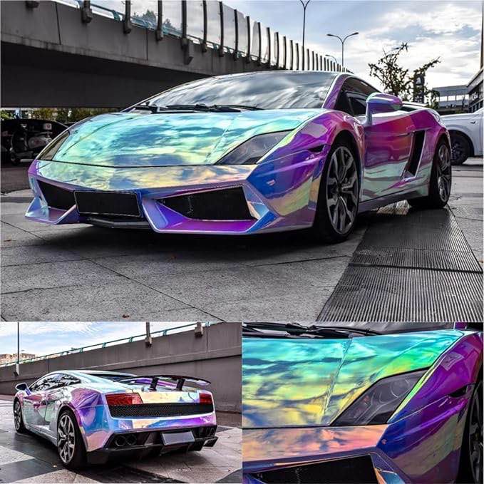 XhuangTech Holographic Rainbow Neo Chrome Vinyl Car Wrap Sticker Roll Adhesive Decal Film Sheet Air Bubble Free DIY (Laser Pearl White, 53" x 23.62" ?135CM x 60CM), 3 Rolls Total 
