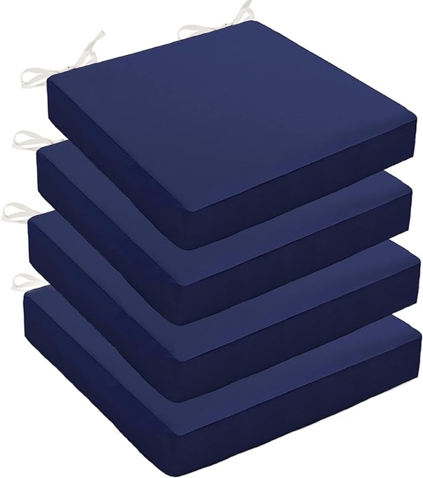 Sqodok Outdoor Chair Cushions for Patio Furniture Patio Chair Cushions Set of 4 Waterproof Square Corner Outdoor Seat Cushions 18.5"X16"X3", Blue