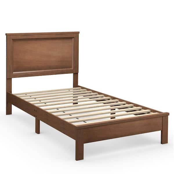 AFI Walnut Wood Twin Platform Bed Frame with Headboard