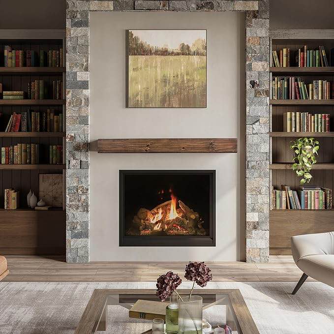 MANTELSDIRECT Dakota 60 Inch Pine Wood Floating Fireplace Mantel Shelf, Mocha