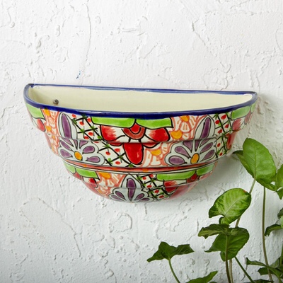 novica handmade colorful garden ceramic wall planter 