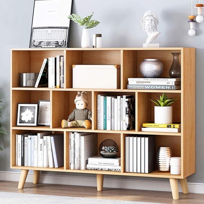 IOTXY Wooden Open Shelf Bookcase - 3-Tier Floor Standing Display Cabinet Rack with Legs, 10 Cubes Bookshelf