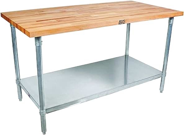 John Boos High-Quality Maple Wood Top Work Table with Adjustable Lower Shelf, 48 x 30 x 1.5 Inch, Galvanized Steel