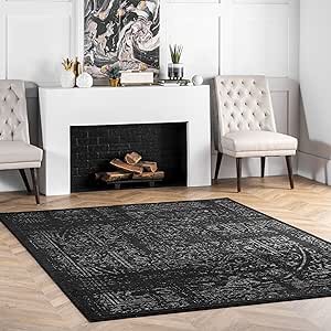 nuLOOM Arlena Vintage Traditional Area Rug - 5x8 Area Rug Modern/Contemporary Black/Grey Rugs for Living Room Bedroom Dining Room Kitchen