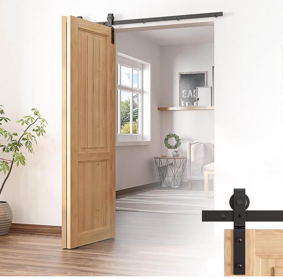 BotaBay Upgraded Bi-Folding Sliding Barn Door Hardware Kit for 2 or 4 Doors Folding Door Lifting Rail with Black Track J Shape Roller, Doors not Included (60in)