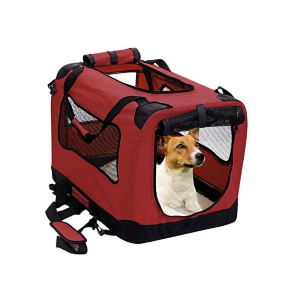 2PET Foldable Dog Crate - Soft, Easy to Fold & Carry Dog Crate for Indoor & Outdoor Use - Comfy Dog Home & Dog Travel Crate - Strong Steel Frame, Washable Fabric Cover, Frontal Zipper Large Red