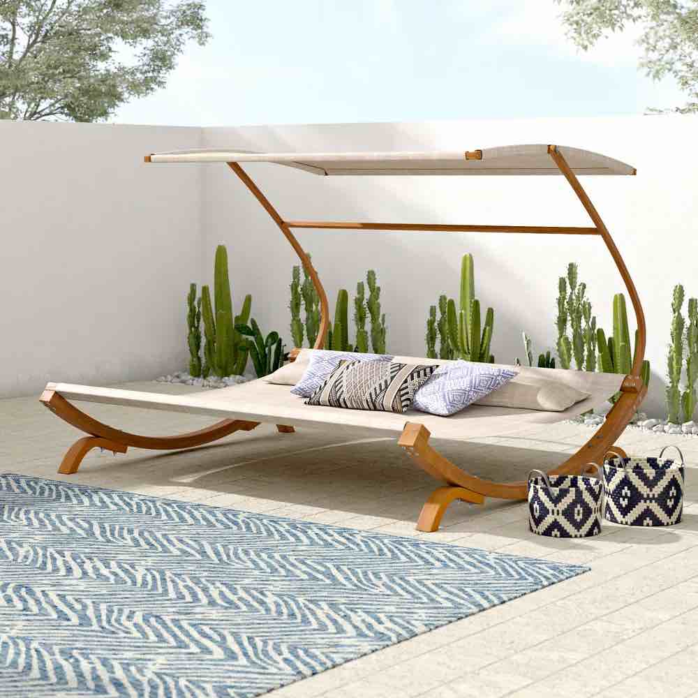 Decambra 81" Wide Outdoor Teak Patio Daybed with Cushions