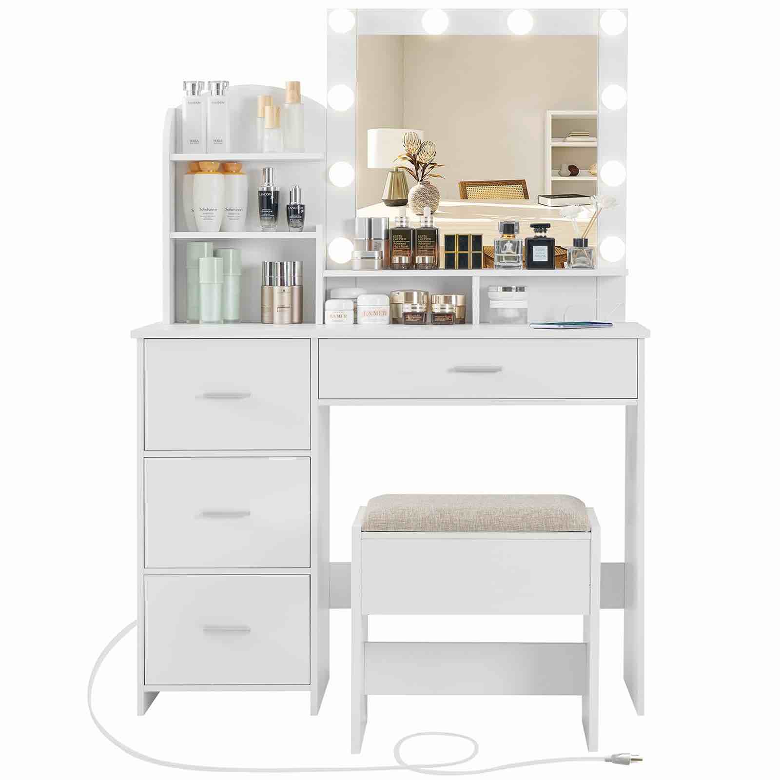 Quimoo Makeup Vanity with 10 Light Bulbs and Charging