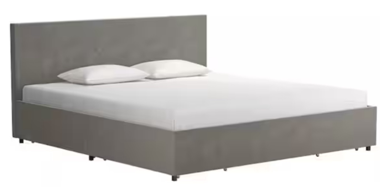 Kelly Light Gray Velvet Upholstered King Bed with Storage(incomplete box 1/2)