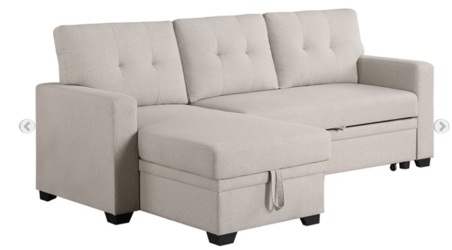 Devion Furniture Polyester Fabric Reversible Sleeper Sectional Sofa-Beige(incomplete box 3/3)