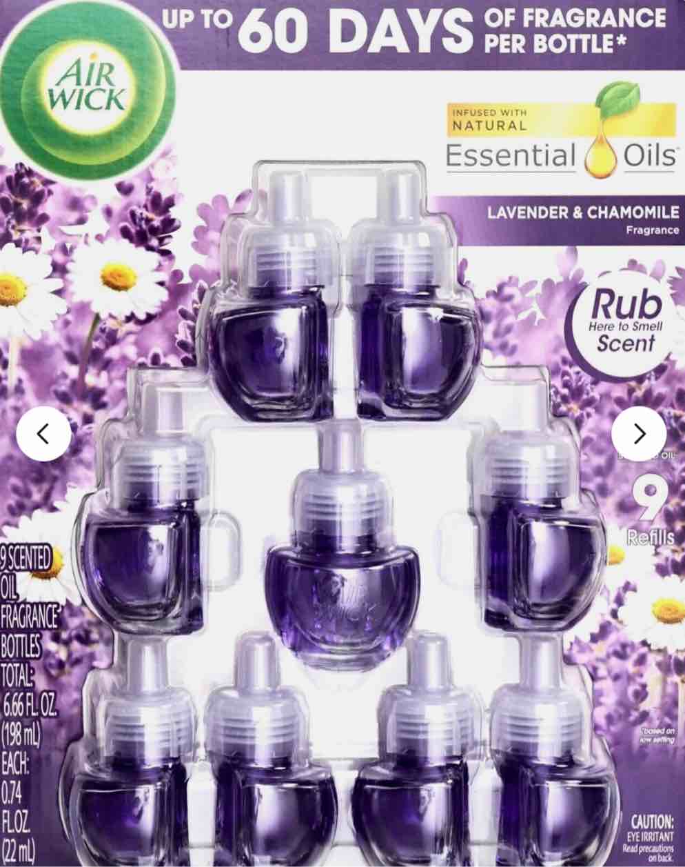 Air Wick Lavender & Chamomile Natural Essential Oils, 9 Fragrance Bottle Refills