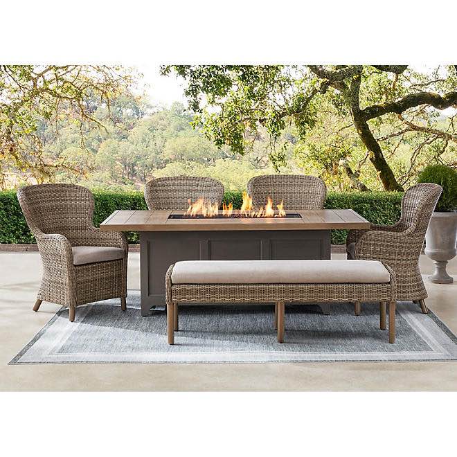 Member’s Mark Rosehill Collection 6-Piece Dining Set with Fire Pit (Pickup 4-Box ) 1/4, 2/4, 3/4 & 4/4 (damaged table)