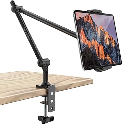 AboveTEK Premium Tablet Stand Holder, Aluminum Adjustable iPad Arm Clamp Mount for Desk & Bed with 360° Rotation, Overhead Compatible with 4.5"-13.5" iPad Pro/Air/Mini, iPhone, Galaxy Tab- Black