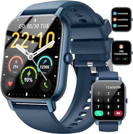 Smart Watch(Answer/Make Call), 1.85" Smartwatch for Men IP68 Waterproof, 100+ Sport Modes, Fitness Activity Tracker, Heart Rate Sleep Monitor, Pedometer, Smart Watches for Android iOS, Dark Blue
