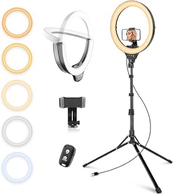 Eicaus 14'' Foldable Ring Light with 67'' Tall Phone Tripod, Selfie Light with Remote and for Video Recording, Live Streaming, Makeup, Big Ringlight with Tripod for iPhone, Android, Camera