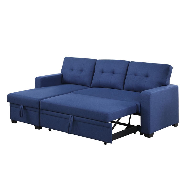 (incomplete,box 3/3)Devion Furniture Polyester Fabric Reversible Sleeper Sectional Sofa-Blue