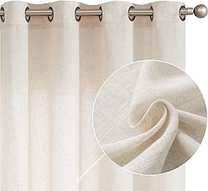jinchan 100% Blackout Curtains 84 Inches Long for Bedroom Living Room Linen Textured Room Darkening Thermal Insulated Grommet Top Window Treatment Drapes 52" W 2 Panels Ivory