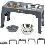 Jovrun Elevated Dog Bowls, Dog Feeder with 2 Stainless Steel Bowls &1 Slow Feeder Dog Bowls, 5 Heights Adjustable Raised Dog Bowls Stand for Small Medium Large Dogs, Dog Food Bowls with Non-Slip Feet