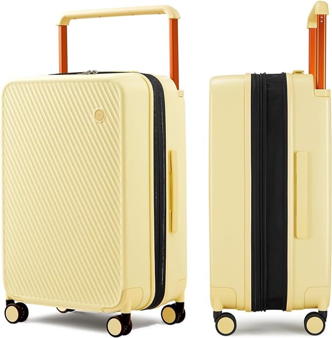 mixi Large Capacity Expandable Luggage Suitcases With Spinner Wheels,Upgrade Wide Handle PC Hardshell Rolling Travel Suitcase with TSA Lock, Checked-Medium 24-Inch, Lark Yellow Lark Yellow 24-inch Expandable