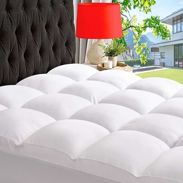 Mattress Topper for Back Pain Relief, Extra Thick Mattress Pad Pillowtop, Soft Mattress Protector Cover with 8"-21" Deep Pocket, Overfilled Down Alternative Filling (White, Queen)