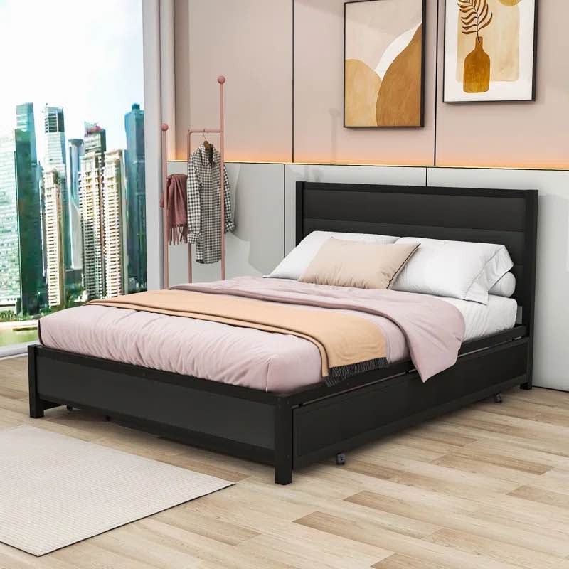 Shenelly Queen 2 Drawers Metal Storage Platform Bed with Twin Trundle *incomplete,box 1/2 onlyg