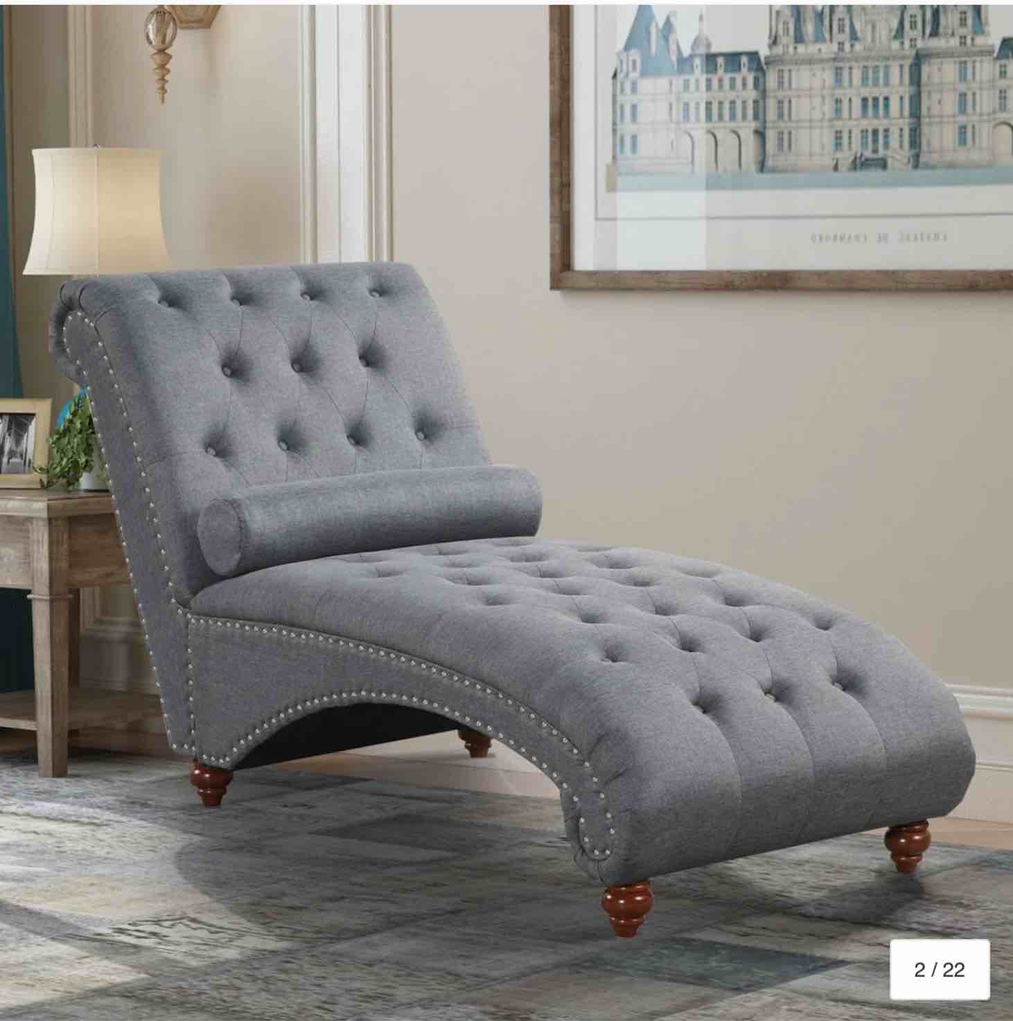 Modern Armless Velvet Chaise Lounge Indoor Chair with 1 Bolster Pillow SH001AF61N-GY-GS