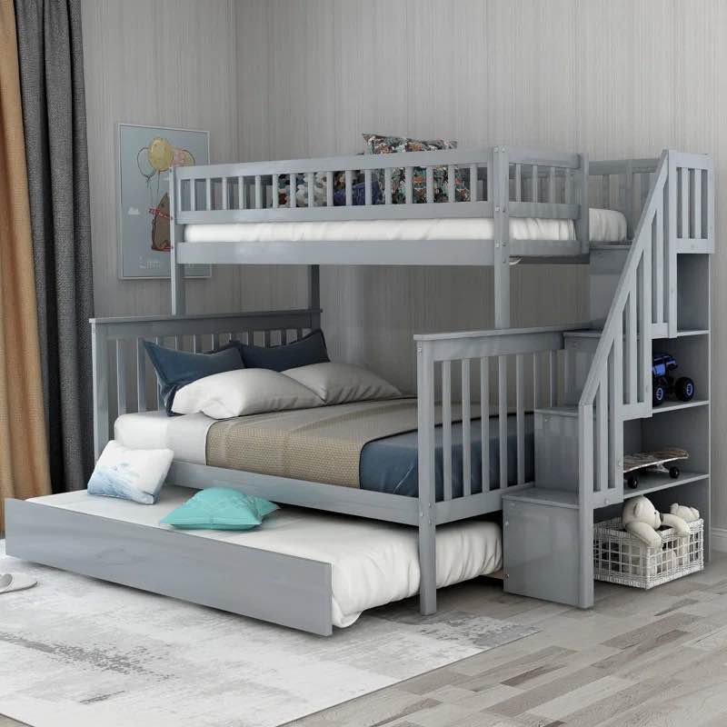 Hazzard Twin over Full Solid Wood Standard Bunk Bed with Staircase and Trundle *incomplete* 