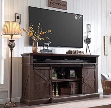 Farmhouse TV Stand for TVs up to 80", Entertainment Center with Power Outlet, TV Console