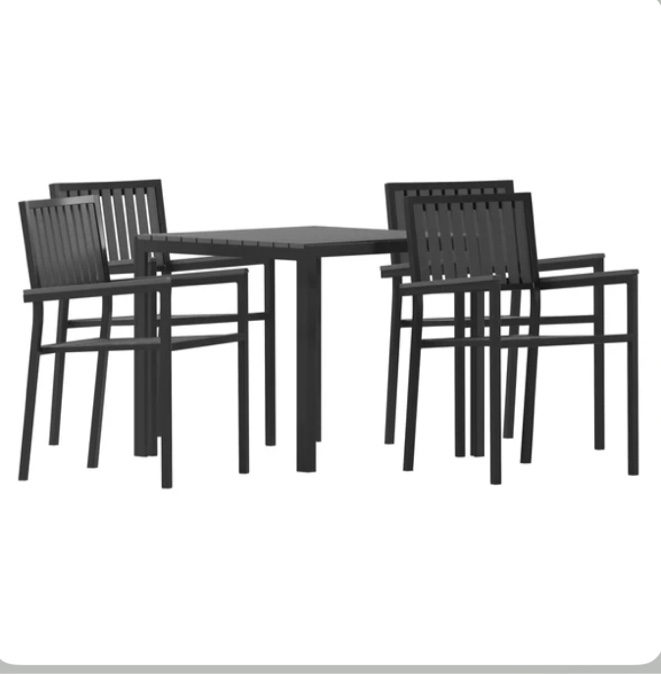 All-Weather Resin Top Square Table & 4 Metal Chairs with Poly Resin Seats