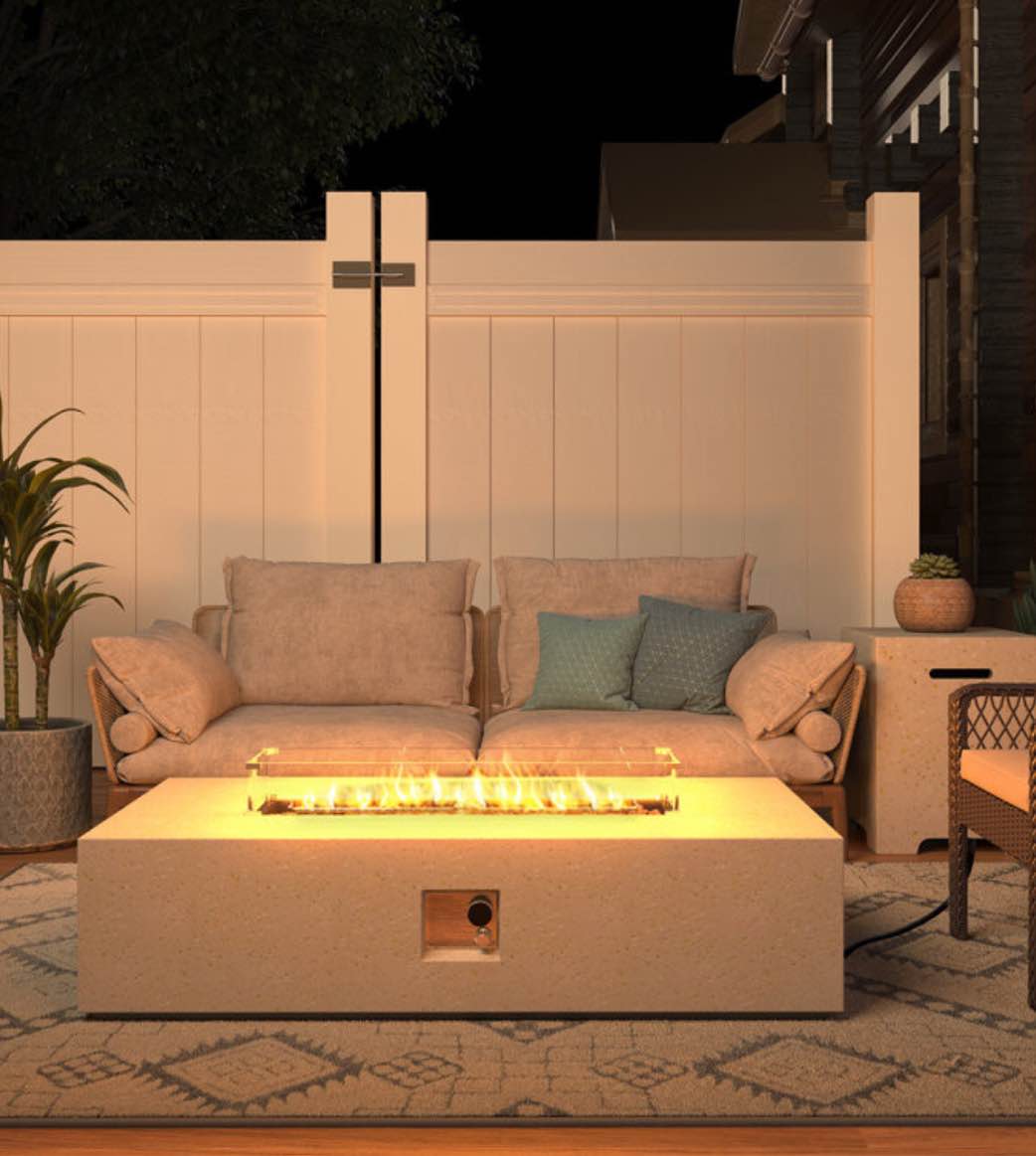 13'' H x 56'' W Magnesium Oxide Propane Outdoor Fire Pit Table
