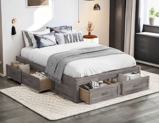 (Incomplete)Sirke Platform Storage Bed with 6 Storage Drawers