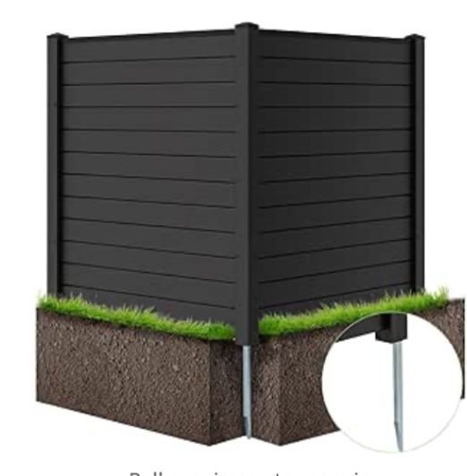 Trash Can Fence, 48"L x 49"H Air Conditioner Screen Privacy Fence with 3 Metal Ground Stakes, Vinyl Privacy Screens for Garden, Patio & Lawn (Black)