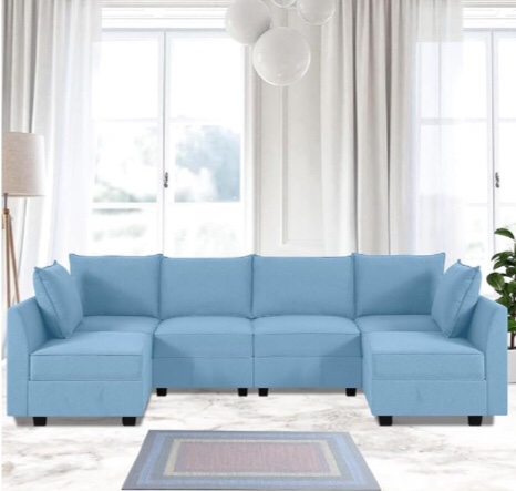 (incomplete)Elizabeth Modern DIY Collection - Convertible Modular Sectional Sofa - Ultimate Sofa Experience - Linen Sofa Couch for Living Room, Apartment, Office - 6 Piece Modular Sectional - Robin Egg Blue